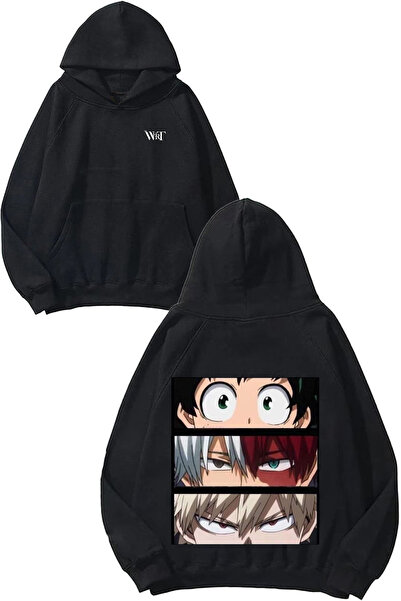 THEWERT Hanorac negru cu glugă cu imprimeu pe spate, design My Hero Academia 2