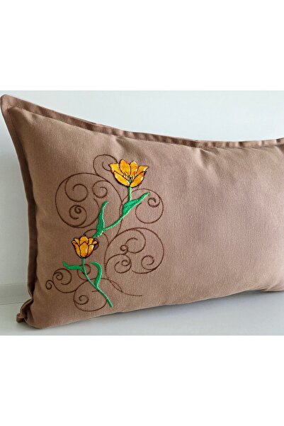 Fabric by Gülçin İPEK İPLİK NAKIŞLI DUCK KUMAŞ KAHVE RENK DİKDÖRTGEN ÇİÇEK NA...