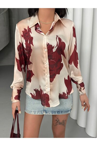 shop Bordo Ateşi Saten Gömlek