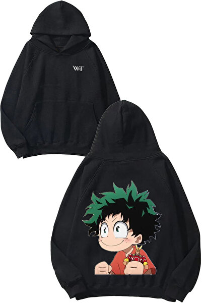 THEWERT My Hero Academia Deku Design Back Printed Black Hooded Sweatshirt
