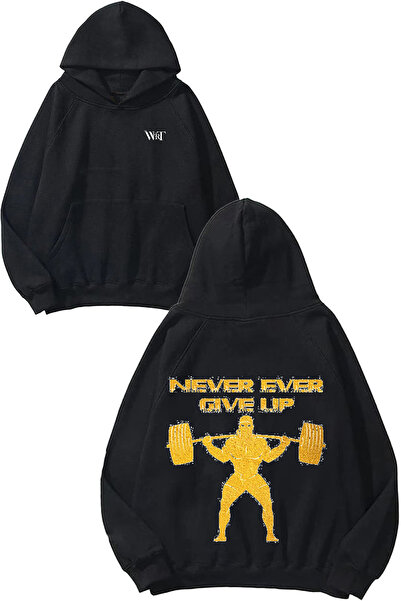 THEWERT Gym Never Give up 7 Design Back Printed Black Hooded Sweatshirt