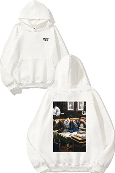 THEWERT Hanorac alb cu glugă cu design Friends Series 3 imprimat pe spate