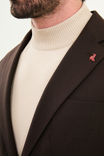 Mcr Straight Slim Fit Bag Pocket Drawstring Elastic Waist Wool Men's Suit Coffee - 45417.25K