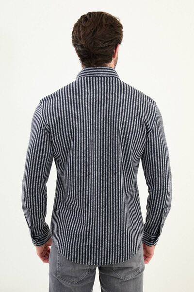 Mcr Cămăși pentru bărbați din lână, slim fit, cu dungi, bleumarin-gri - 27092.25K