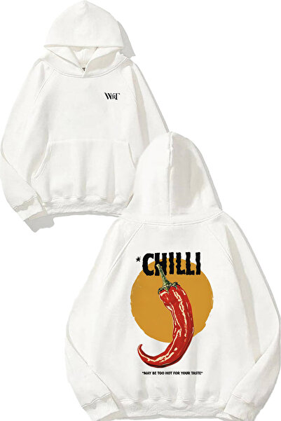 THEWERT Hanorac alb cu glugă cu imprimeu Chilli 1 Design