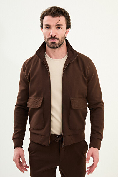 Mcr Düz Slim Fit Fermuarlı Torba Cepli Hakim Yaka Pantolon Mont Kahve - 17164.25K