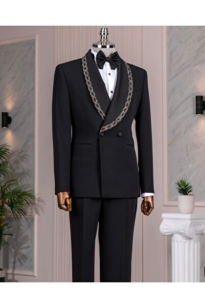 TerziAdemAltun İtalyan stil slim fit şal yaka taşlı ceket pantolon damatlık s...