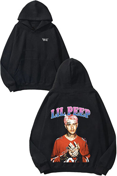 THEWERT Lil Peep 2 Design Back Printed Black Hooded Sweatshirt