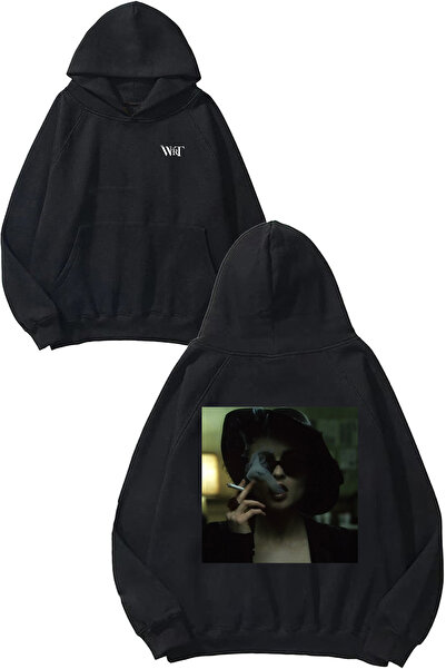 THEWERT Hanorac negru cu glugă cu imprimeu pe spate Fight Club 4 Design