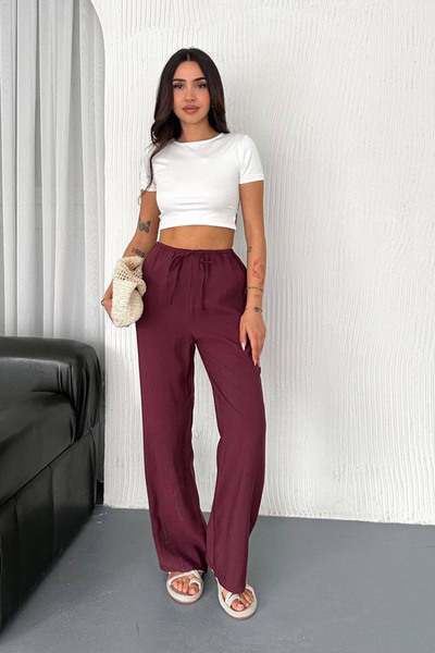 CİDDE Women's Modal Flowy Fabric Wide Leg Summer Trousers Beige