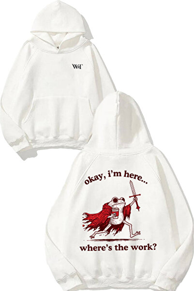 THEWERT Hanorac alb cu glugă cu design amuzant de șoaptă de lucru, imprimat pe spate