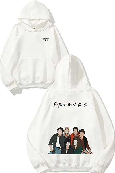 THEWERT Hanorac alb cu glugă cu design Friends Series 1 imprimat pe spate