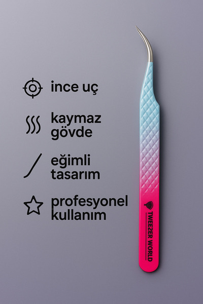 DRAGONTATTOO İnce Uçlu Eğik Kirpik Cımbızı – Paslanmaz Çelik- Profesyonel Kirpik Uzatma İçin