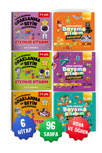 Gong 2li Set Odaklanma ve Beyin Geliştiren ve Sanat Etkinlikli Boyama 6'lı Ço...