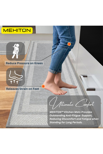MEKITON Set of 2 PCs Premium Anti-Fatigue Kitchen Mats, Non-Skid Natural Rubber Kitchen Floor Mats,