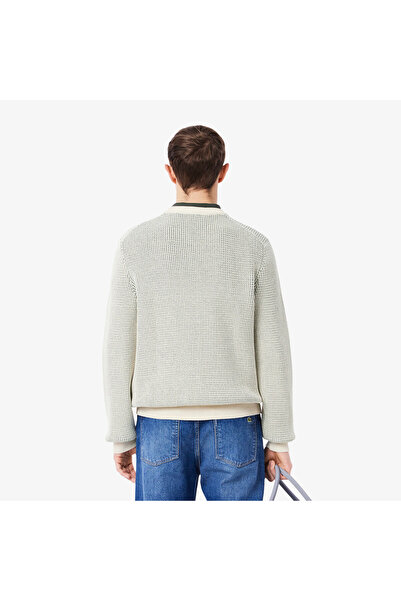Lacoste Erkek Classic Fit Bisiklet Yaka Desenli Krem Kazak