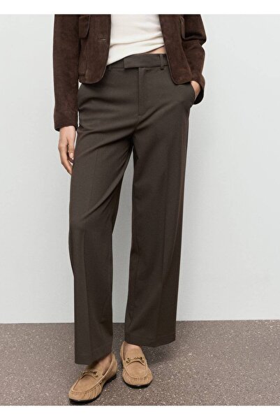 MANGO Woman Orta bel düz kesim crop pantolon