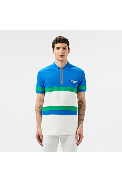 Lacoste Erkek Regular Fit Yarım Fermuarlı Renk Bloklu Beyaz Polo