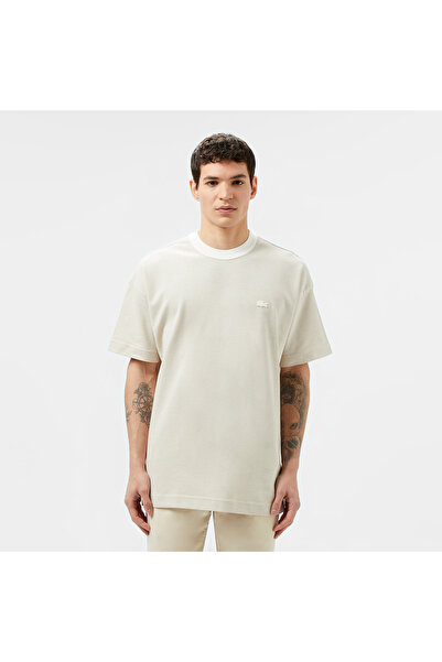 Lacoste Erkek Oversize Fit Bisiklet Yaka Krem T-Shirt