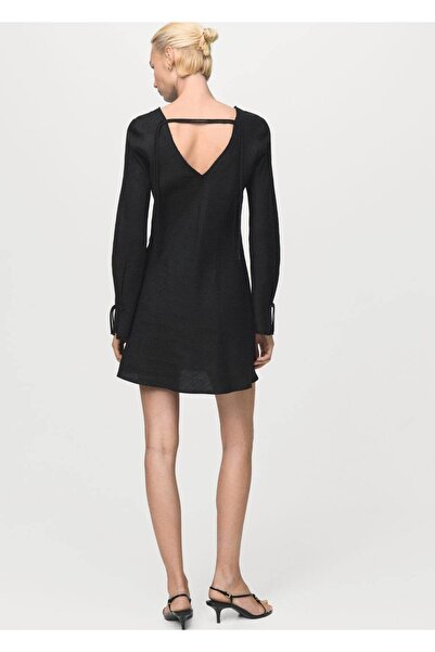 MANGO Woman Sırtı açık keten elbise