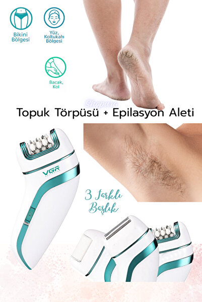 Shopura Epilasyon Aleti - 3,Başlıklı Epilatör - Tüy Kıl Alma Makinesi - Topuk Törpüsü
