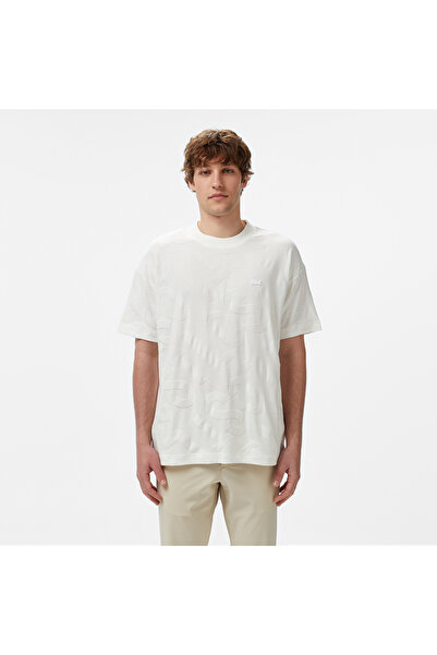 Lacoste Erkek Bisiklet Yaka Desenli Beyaz T-Shirt