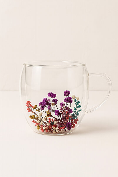 Mirilliahome طقم مج زجاجي مزدوج الجدار سعة 250 مل بمقبض، قطعتان |   زهرة شفاف...