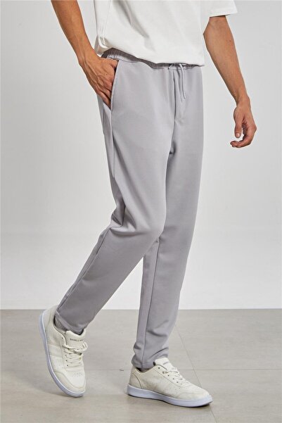 BARRELS AND OIL Regular fit men's trousers with tie waist - light grey