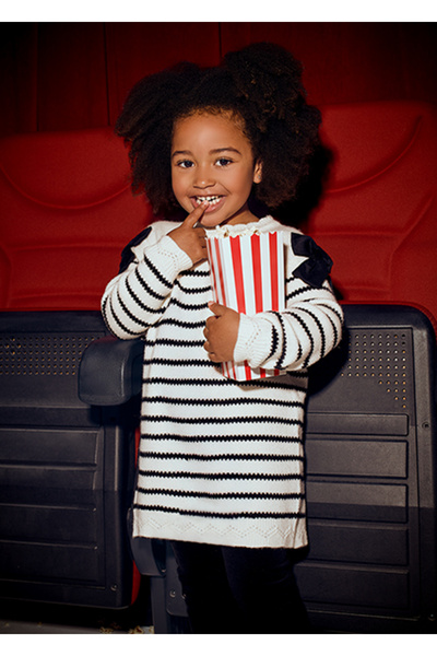 MAYORAL Μπεζ Μαύρο Ριγέ Φόρεμα με Φιόγκο 4916