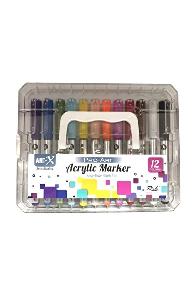 Rich Art-X Pro-Art Fırça Uçlu Akrilik Marker 12 Renk Kristal Kutu