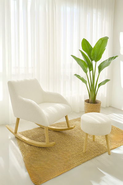 DEKOR MOBİLYACIM Comfort Sallanan Sandalye ve Açık Krem Puf