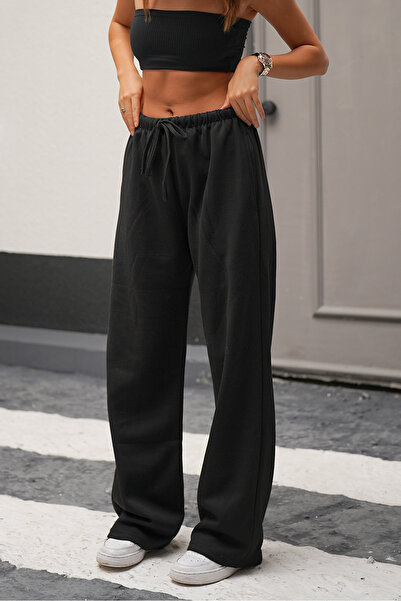 Sun Victoria Black Winter Lycra Cotton High Waist Wide Leg Palazzo Fabric Sweatpants