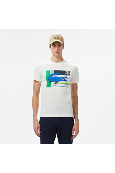 Lacoste Baskılı Bisiklet Yaka Erkek Beyaz T-Shirt