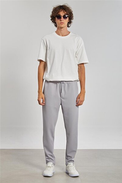 BARRELS AND OIL Regular fit men's trousers with tie waist - light grey