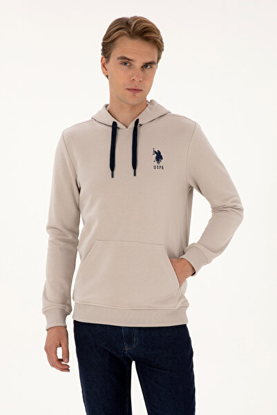 U.S. Polo Assn. سويت شيرت رجالي بقصة عادية وقلنسوة من Stone Basic 50307703-VR049