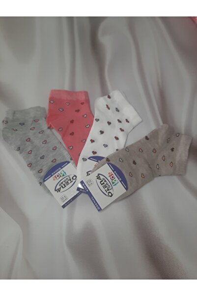 Butik Girl's Colorful Heart Patterned 90% Cotton 10% Elastane 4-Pack Bootie Socks