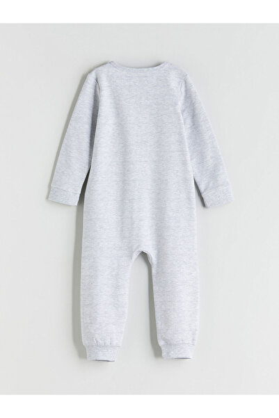 LC Waikiki Gray Crew Neck Printed Baby Boy Romper