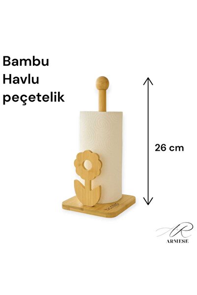 Ar Armese Bamboo Paper Roll Towel Holder Napkin Holder Natural, Stylish and Durable Daisy Paper Towel Holder Square