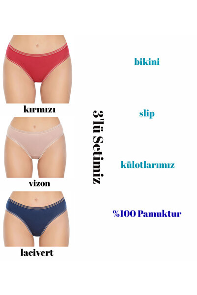 5.MEVSİM SET DE 3 chiloți de bikini pentru femei SILVER (ESTE 100% BUMBAC) (alb, negru, piele)