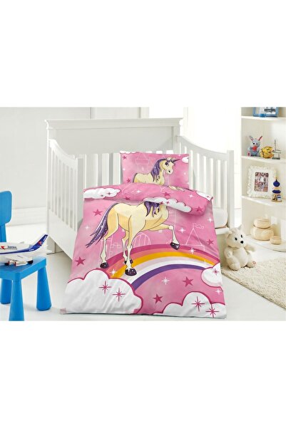 OEM Lenjerie de pat pentru copii, 100 x 135 cm + 40 x 60 cm, Unicorn, Roz, 100% Bumbac