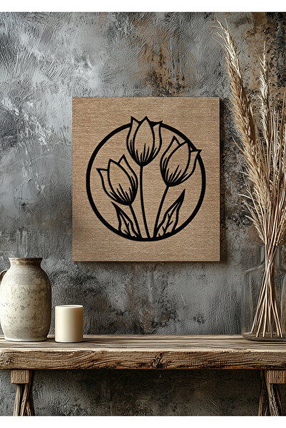 visdora Tablou decorativ cu motiv floral boem de lalele, din lemn tăiat cu la...