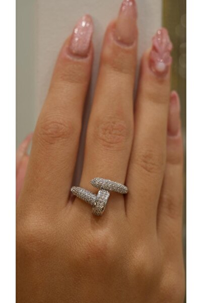 Jerie Silver Zircon Stone Nail Model Ring