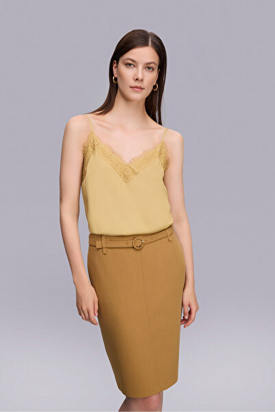 Naramaxx Beli Kemerli Diz Boy Yeşil Etek