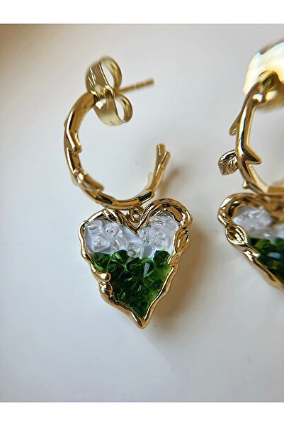 Dreamstone Jewelry Zümrüt Kalp Taşlı Dal Form Altın Renk Xuping Küpe