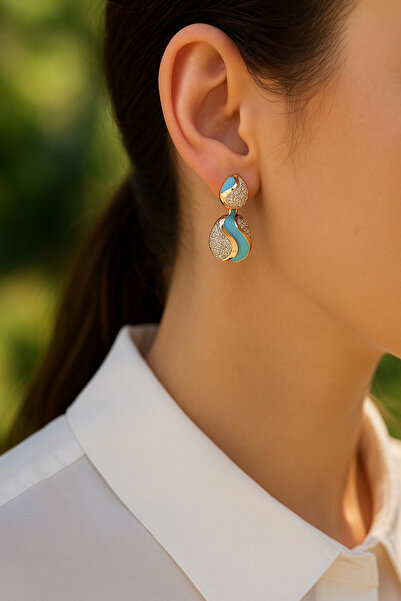 Dreamstone Jewelry Mavi Taşlı Işıltılı Xuping Küpe