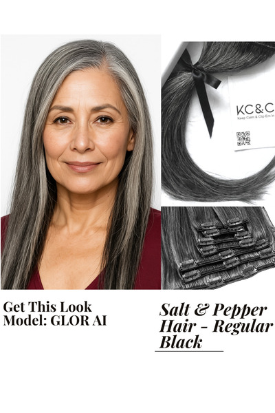 keep calm & Clip Em In - Clip-in Hair Extensions - Salt and Pepper Black Regl...