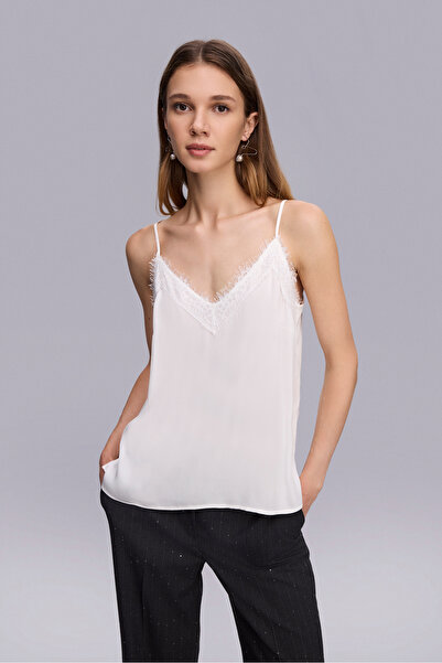 Naramaxx Yakası Dantelli Askılı Ekru Bluz