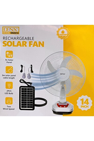Denx 14-Inch Rechargeable Solar Fan With 9V Solar Panel
