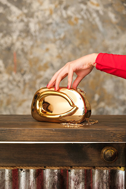 ROZA CANTA Γυναικείο χρυσό γυαλιστερό μεταλλικό βραδινό φόρεμα Νυφική ​​τσάντα