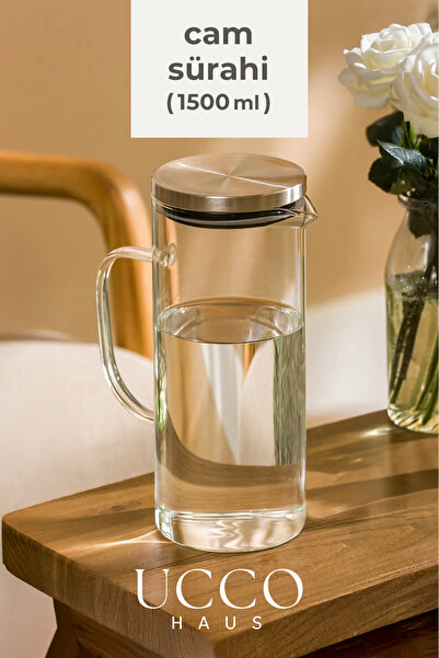 UCCO Borosilikat Cam Sürahi 1500 ml – Çelik Kapaklı Isıya Dayanıklı Şık Cam S...